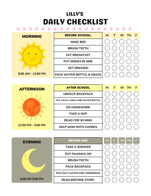 Daily Chore Chart, page 3