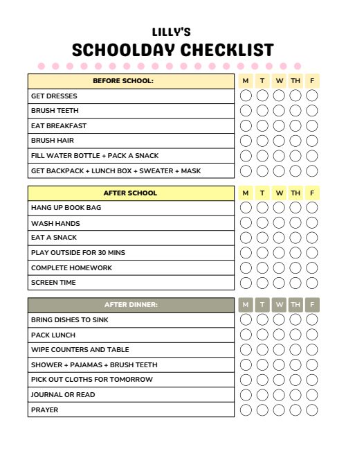 Daily Chore Chart, page 4