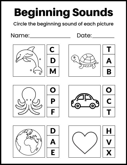Beginning Sounds — Worksheet 5, page 2
