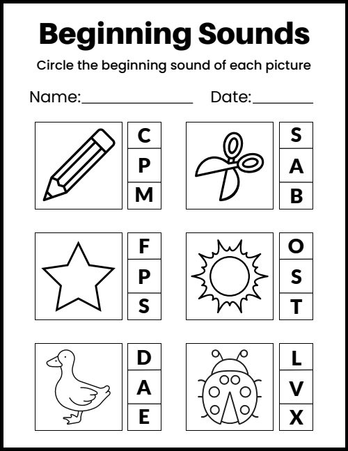 Beginning Sounds — Worksheet 5, page 3