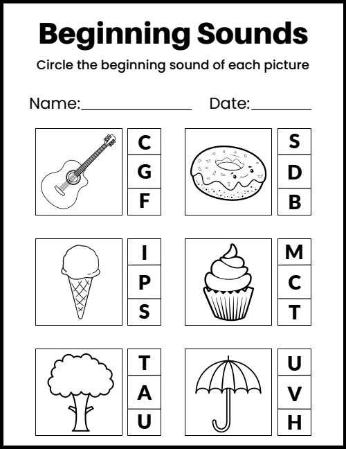 Beginning Sounds — Worksheet 5, page 4