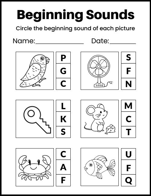Beginning Sounds — Worksheet 5, page 5