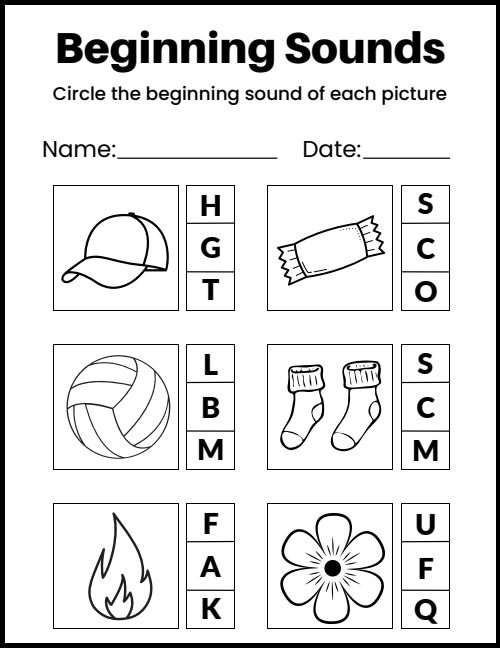 Beginning Sounds — Worksheet 5, page 6