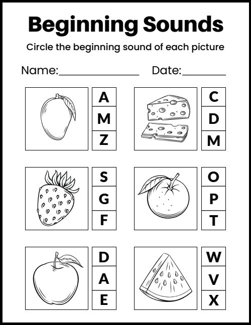Beginning Sounds — Worksheet 5