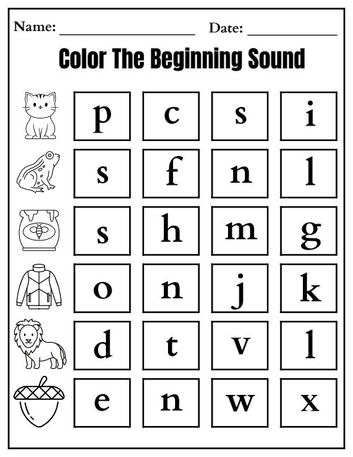 Beginning Sounds — Worksheet 8, page 2