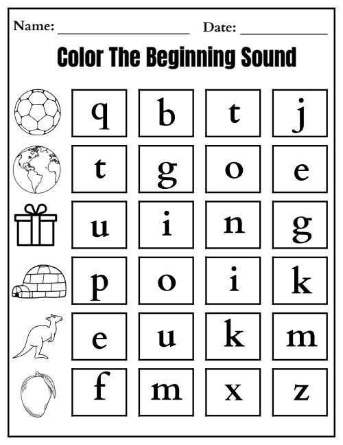Beginning Sounds — Worksheet 8, page 3