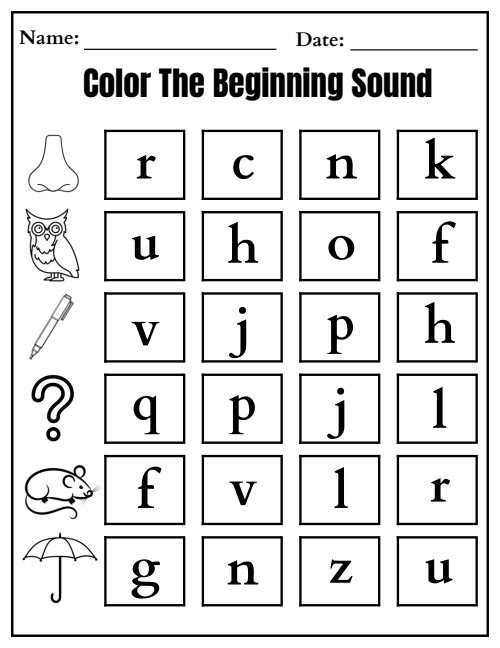 Beginning Sounds — Worksheet 8, page 4