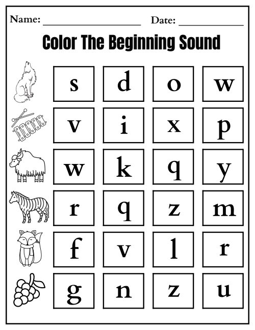 Beginning Sounds — Worksheet 8, page 5