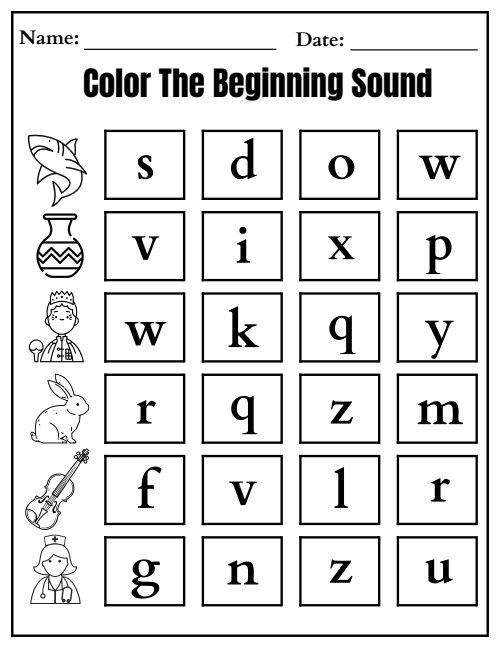 Beginning Sounds — Worksheet 8, page 6