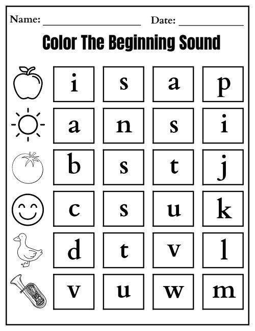 Beginning Sounds — Worksheet 8