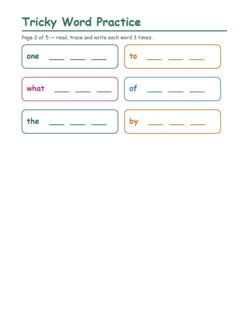 Tricky Word Practice, page 2