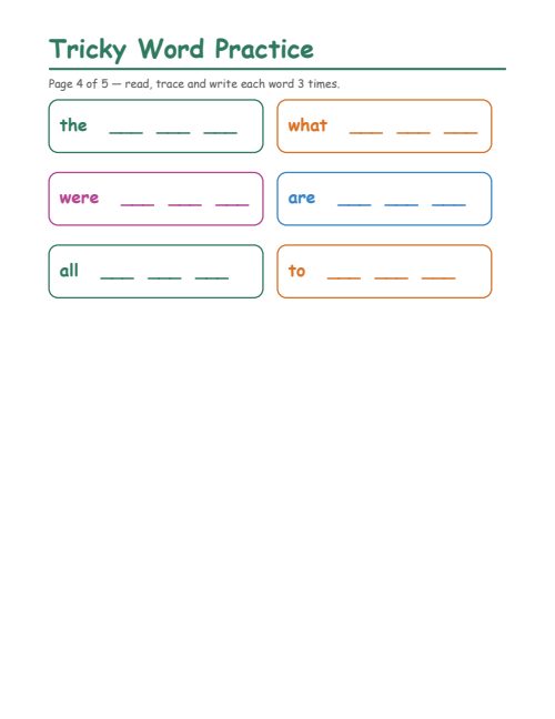 Tricky Word Practice, page 4