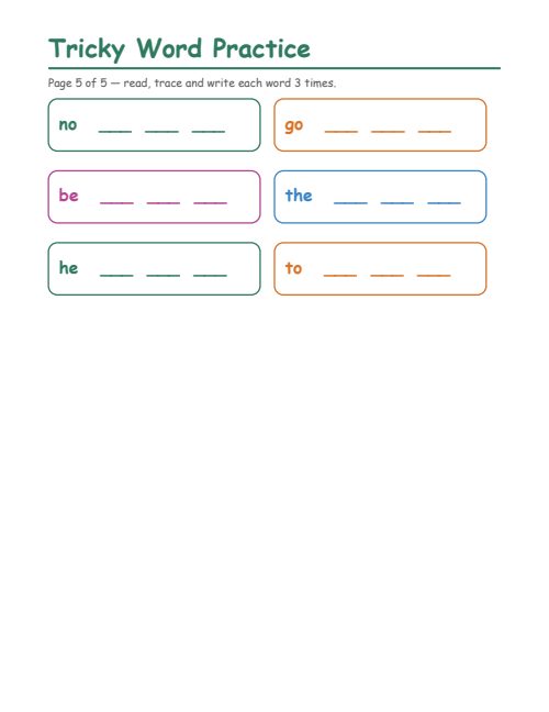 Tricky Word Practice, page 5