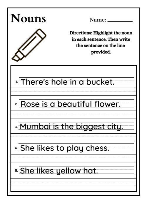 Nouns Worksheet, page 2