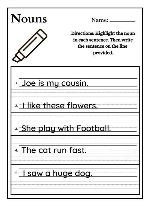 Nouns Worksheet, page 4