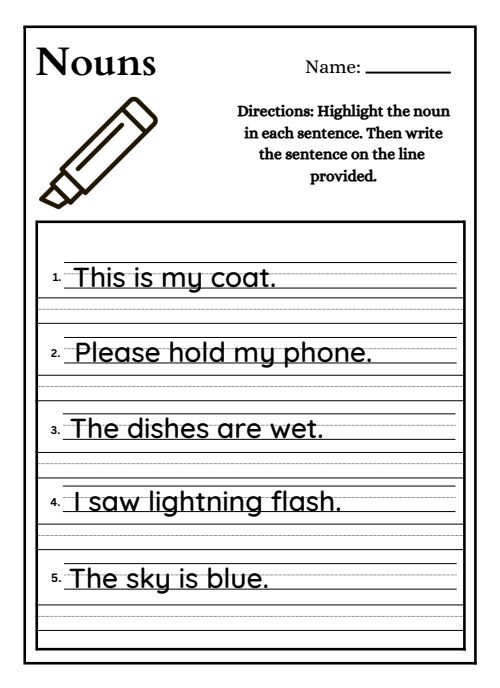 Nouns Worksheet, page 5