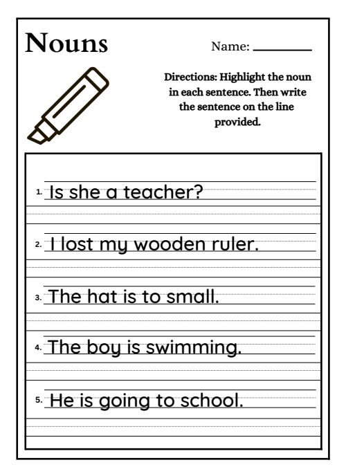 Nouns Worksheet, page 6