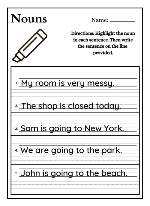 Nouns Worksheet