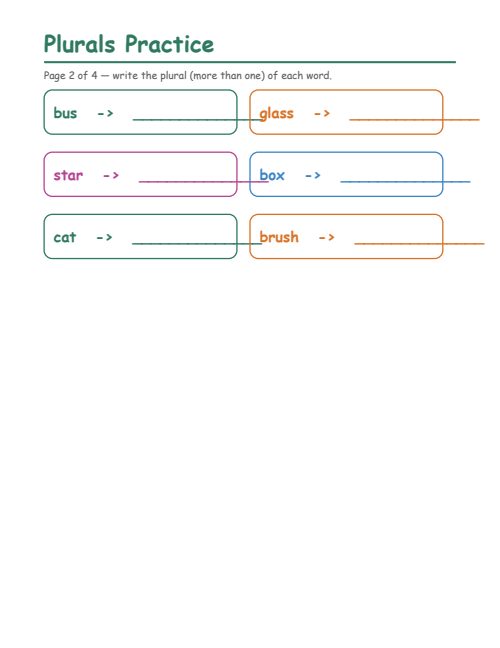 Plurals Practice, page 2