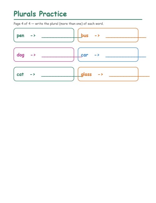 Plurals Practice, page 4