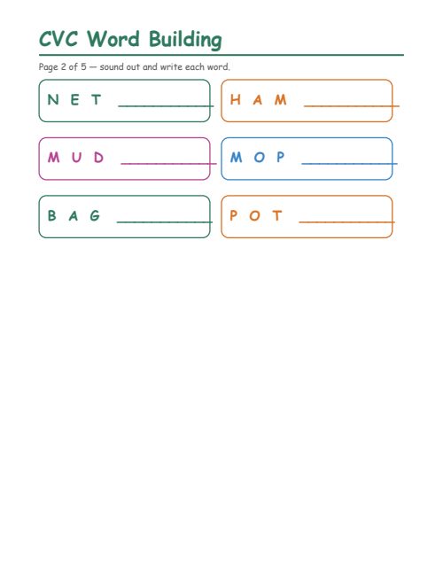 CVC Word Building, page 2