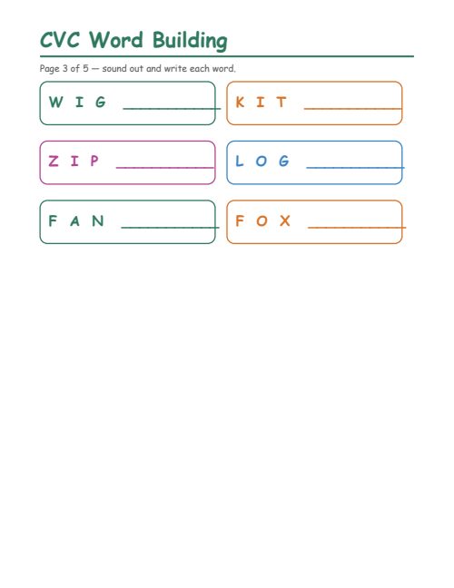 CVC Word Building, page 3