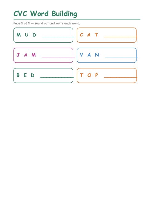 CVC Word Building, page 5