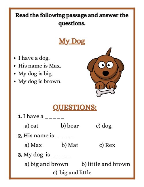Reading Worksheets — Worksheet 1, page 3
