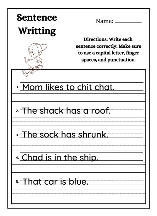 Sentences — Worksheet 1, page 2