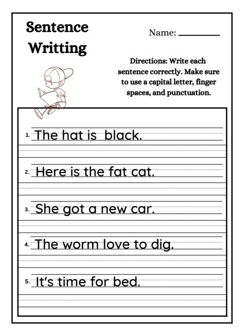Sentences — Worksheet 1, page 3