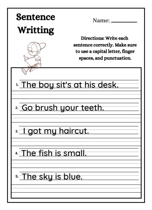 Sentences — Worksheet 1, page 4