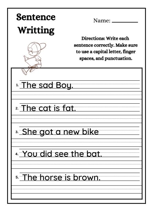 Sentences — Worksheet 1