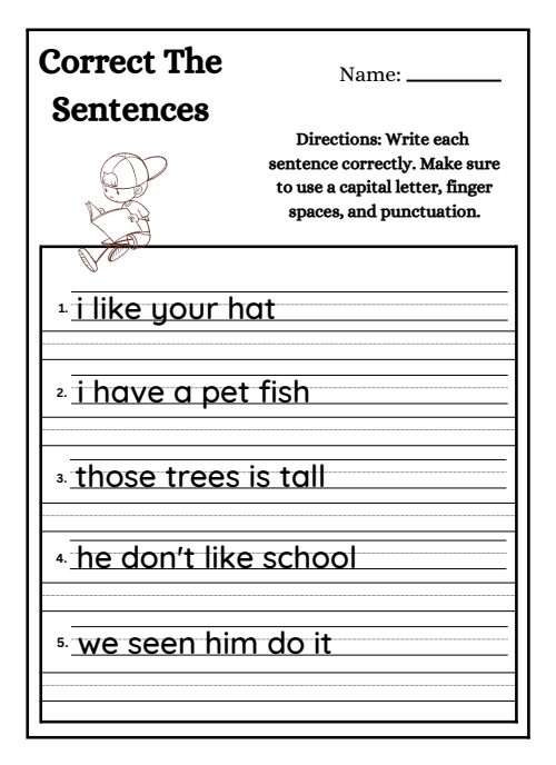 Sentences — Worksheet 2, page 2