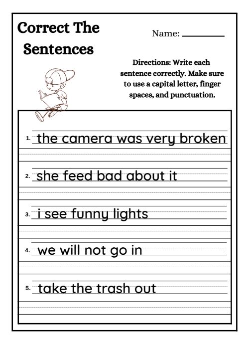 Sentences — Worksheet 2, page 3