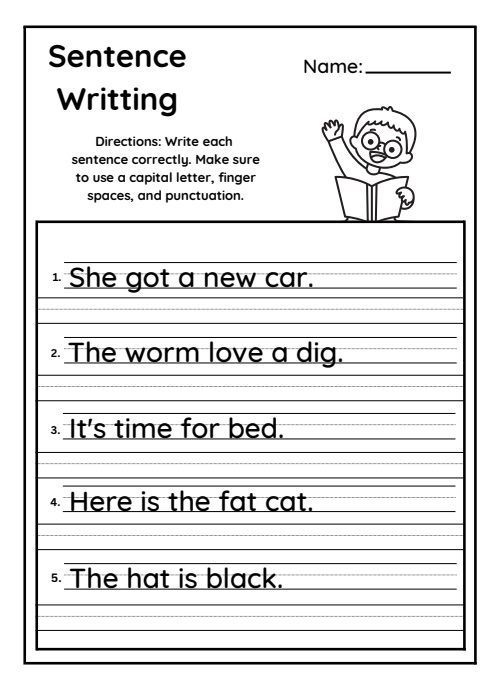 Sentences — Worksheet 3, page 3
