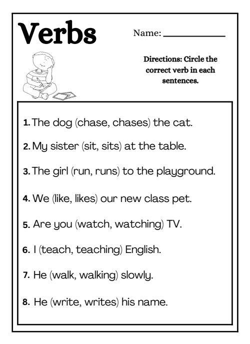 Verbs — Worksheet 1, page 2