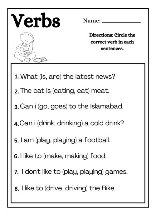 Verbs — Worksheet 1, page 3