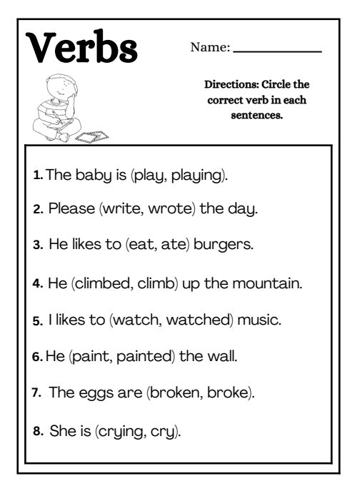 Verbs — Worksheet 1, page 5