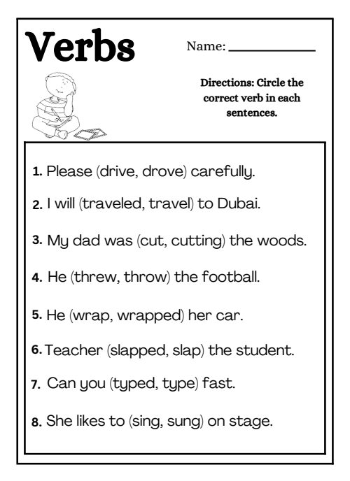 Verbs — Worksheet 1, page 6