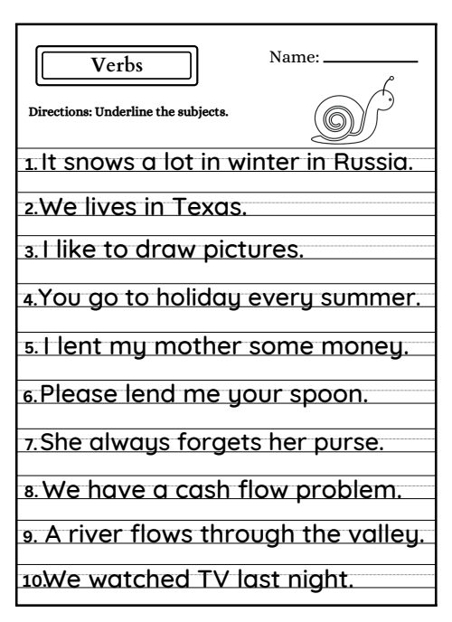 Verbs — Worksheet 2, page 2