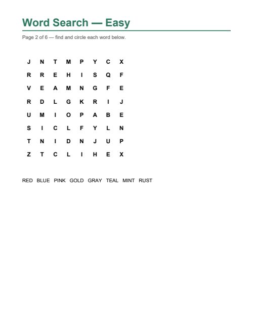 Word Search — Easy, page 2