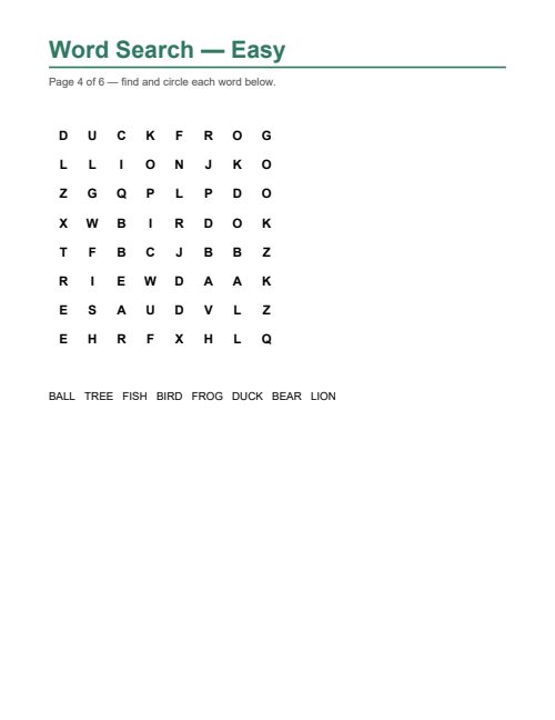 Word Search — Easy, page 4