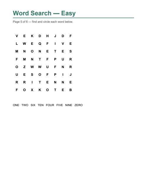 Word Search — Easy, page 5