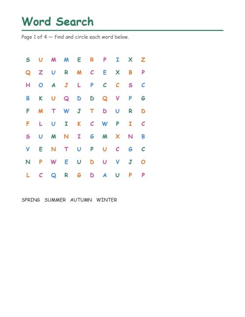 Word Search: Seasons & Themes