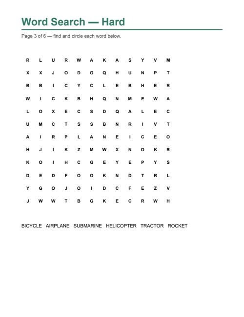 Word Search — Hard, page 3