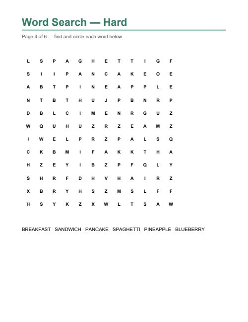 Word Search — Hard, page 4