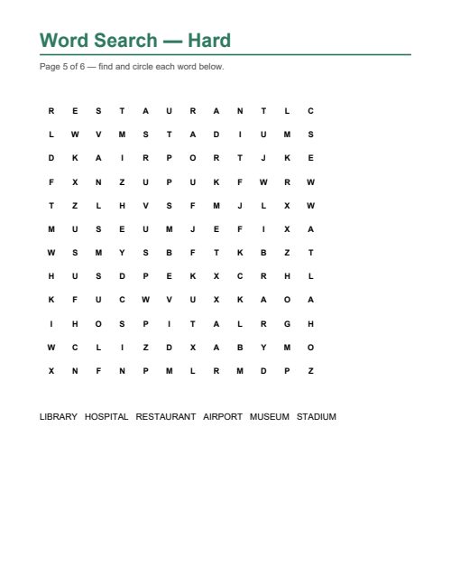 Word Search — Hard, page 5