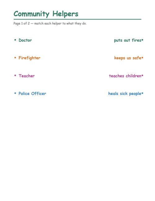 Community Helpers Matching