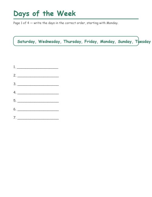 Days of the Week Ordering