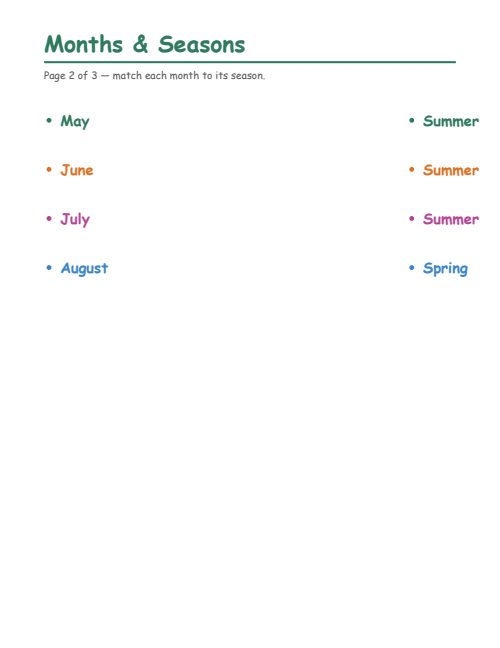 Months & Seasons Matching, page 2